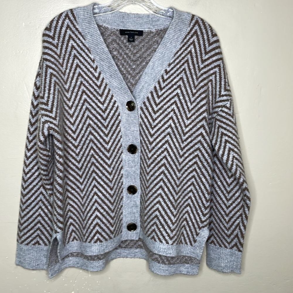 Ann Taylor Brown and Gray Chevron Cardigan